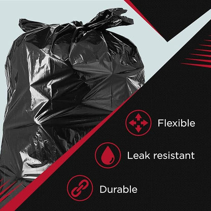 Tasker 55 Gallon Trash Bags | Value 50 Trash Bags w/Ties | Extra Large