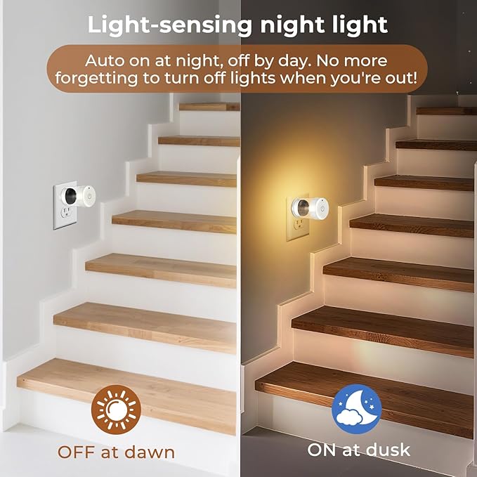 LED Night Lights,Dimmable Night Lights Plug into Wall with Dusk to Dawn Sensor,Touch Control 3-Color Temperature (3000K/4000K/5000K),Adjustable Brightness 100%-10%, for Bathroom,Nursery,Hallway,2 Pack