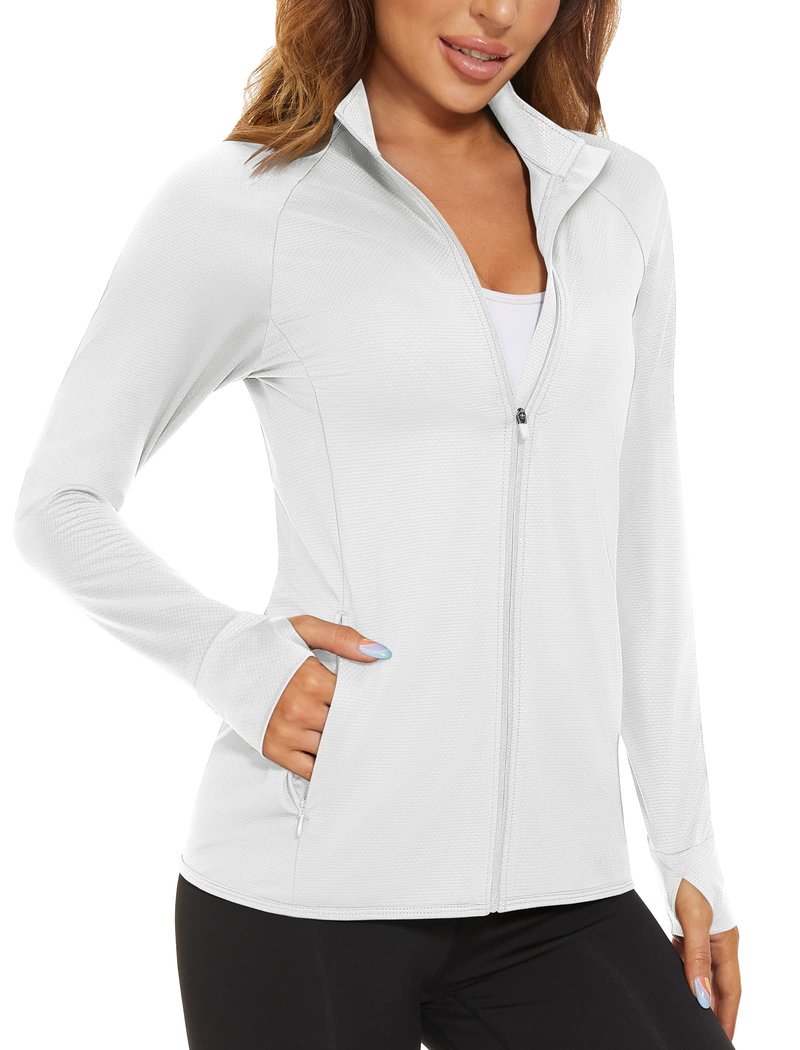 MAGCOMSEN Women's Lightweight Jacket Full Zip Long Sleeve Shirt Jacket Workout Jackets for Women Running Athletic Jackets White M