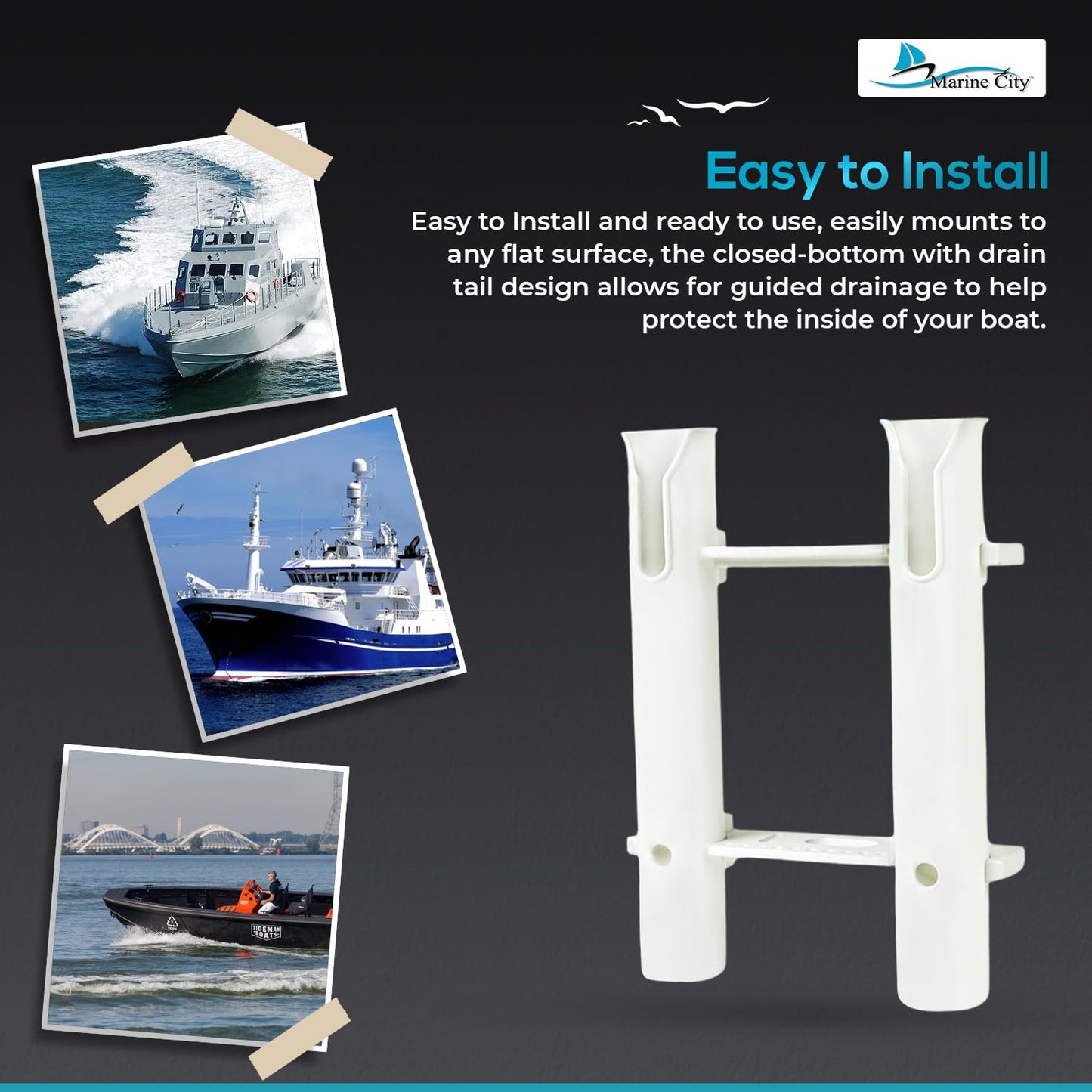 MARINE CITY White Plastic Fishing Tube Flush Mount Rod Holder Rack, 2 Link for Marines, Boats, Ships, Yachts, and Kayaks (Pack of 1)