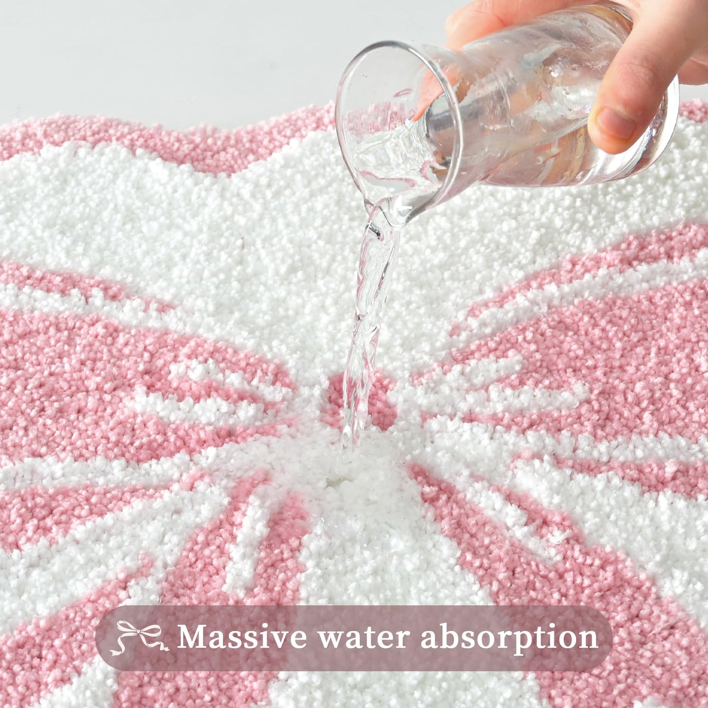 Anybar Bow Bath Mat Pink White Bathroom Rug Cute Scalloped Rugs Non Slip Floor Carpet Microfiber Bathmat Soft Super Absorbent Machine Washable Bathmat for Shower Scallop Bathroom Mats（20x32 inch）
