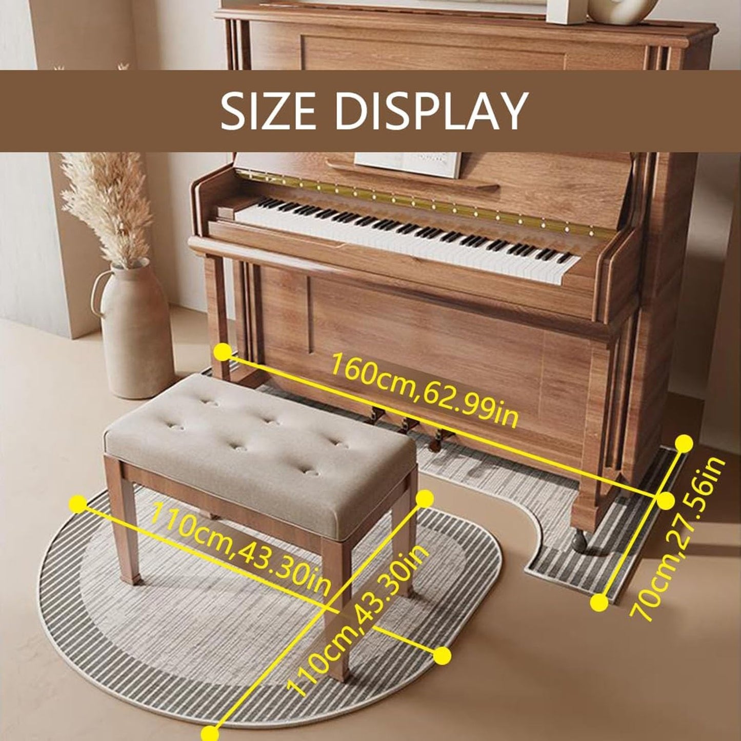 Soundproof Rug for Piano, Upright Piano Carpet Protector Sound Dampening Non-Slip, Rug Set(E)