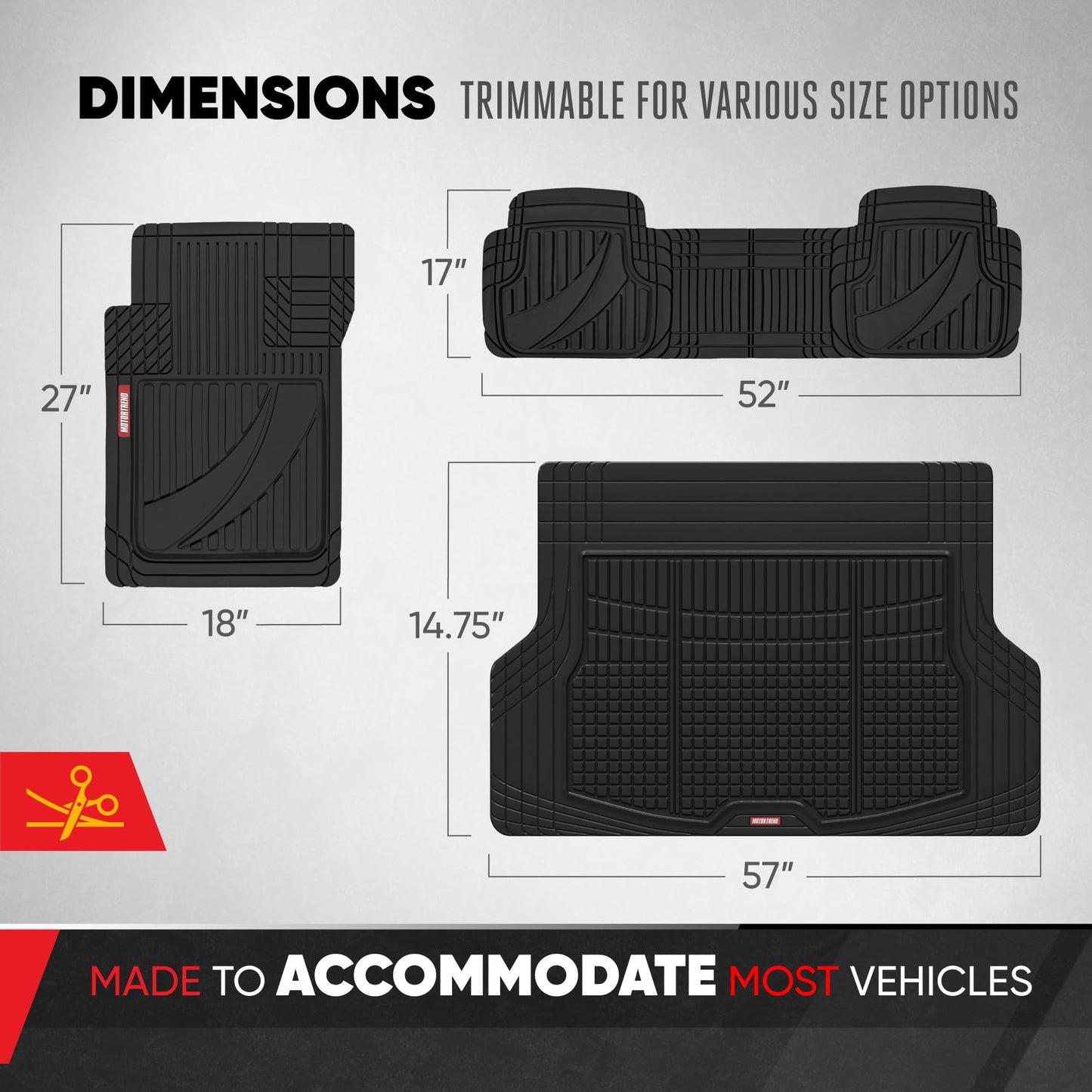 Motor Trend FlexTough Advanced Heavy Duty Black Rubber Car Floor Mats & Cargo Liner for SUV & Car Full Set - Universal Trim to Fit All Weather Automotive Floor Mat & Cargo Liners for SUV, Car, & Van