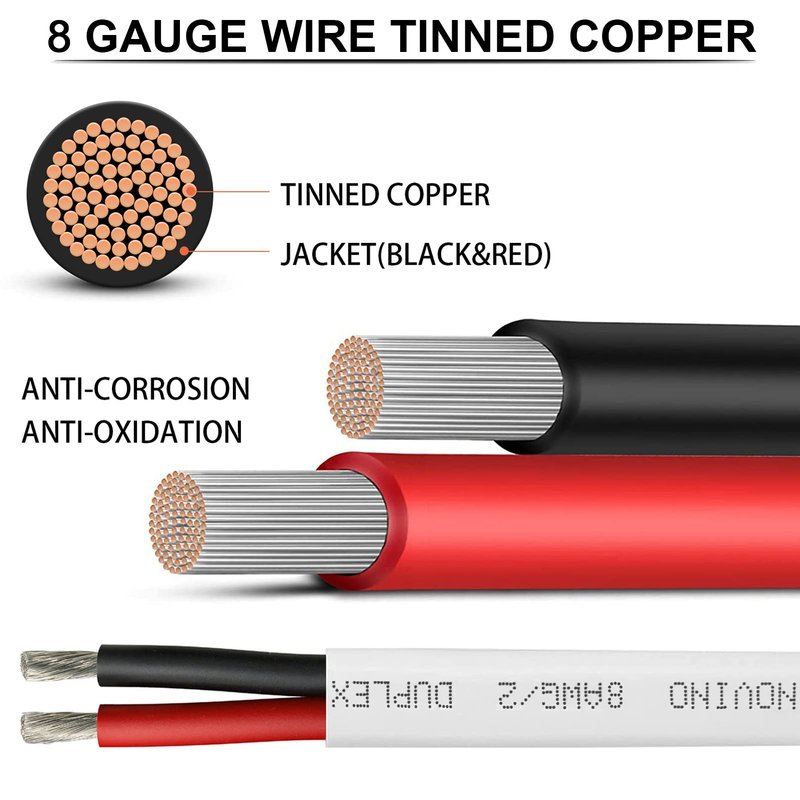 8 Gauge Marine Wire 8 AWG 30ft Duplex Marine Grade Wire Tinned Copper Heavy Duty Sheathed Cable for Boat/Automotive/RV/Camper/Trailer