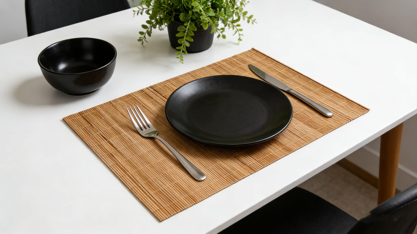 1PCS Placemat Dining Table Placemat Japanese Chinese Kitchen Table mat Bamboo Mat,Heat-Resistant Place Mat Stain Resistant Anti-Skid Washable Bamboo Table Mat