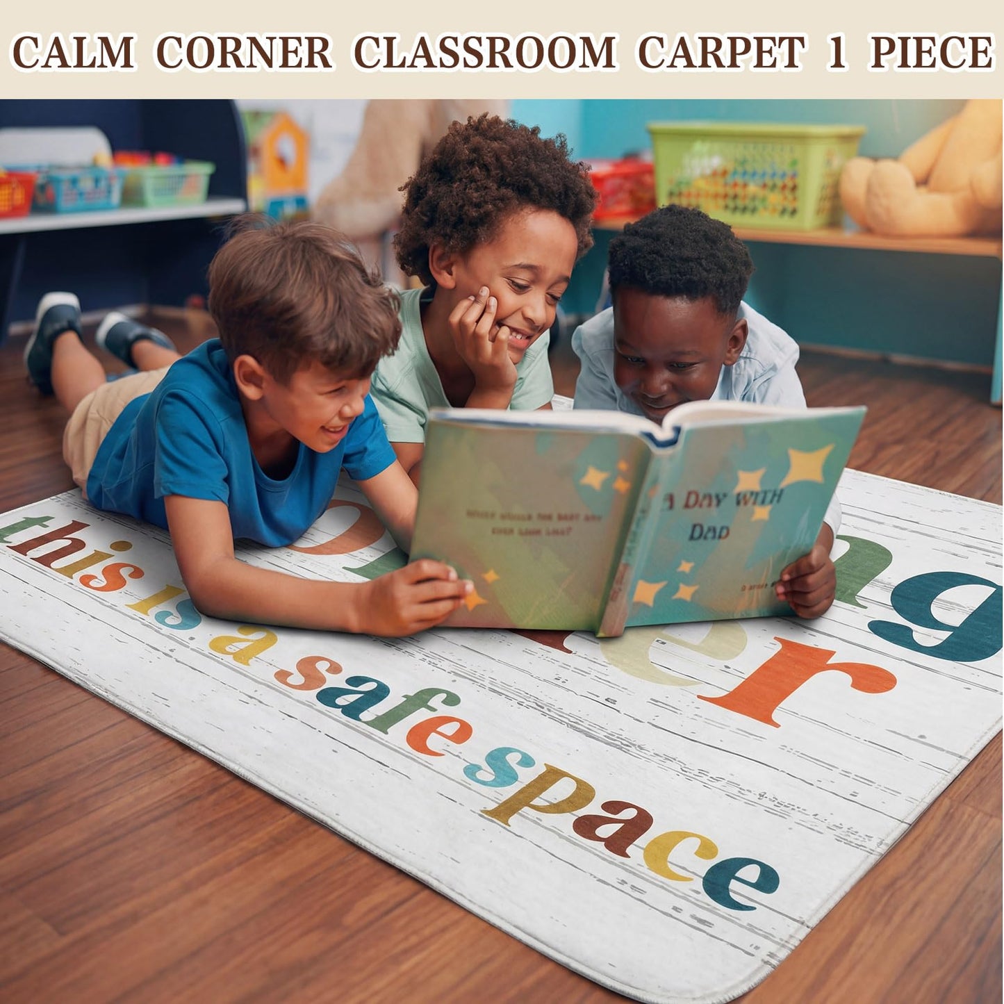 Dunzy 3.3 x 4 ft Calming Corner Items Calm Corner Classroom Rug Reading Rug Soft Fluffy Mental Health Feelings Floor Mat for Back to School Living Bedroom Playroom First Day of School Decor