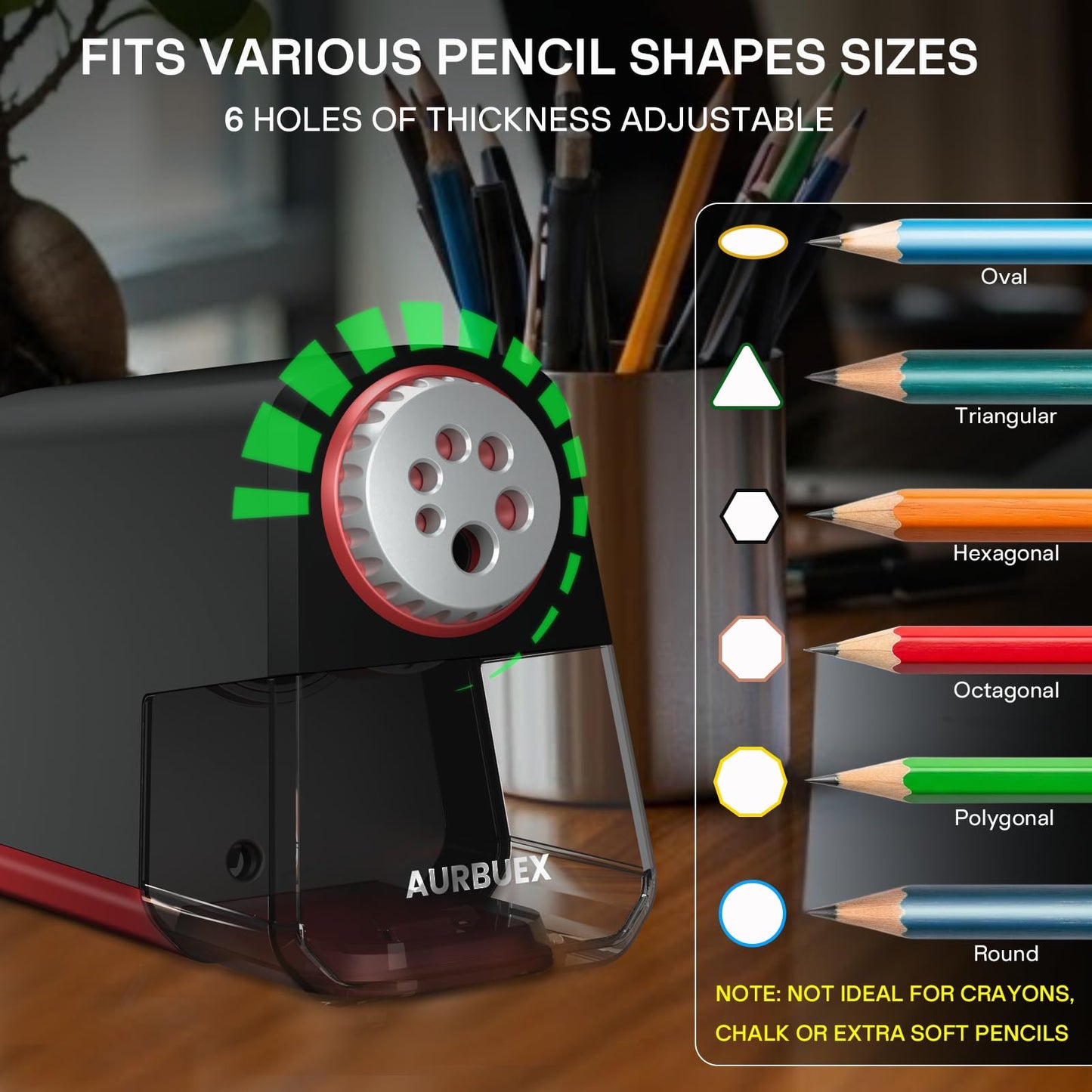 Aurbuex Heavy Duty Electric Pencil Sharpener S280, 3s Fast Sharpening, Dual Cutter Design, Zinc Alloy Blade for 12,000+ Sharpenings, Auto Start/Stop, for 6–12 mm Pencils, Classroom & Office Use