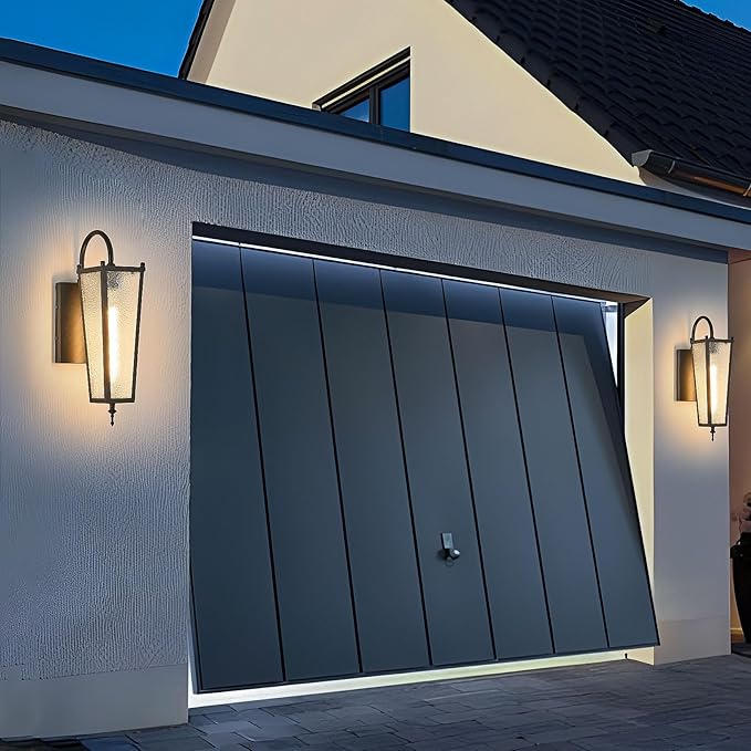 Outdoor Wall Light, Black Metal Sconce, 17.1in Exterior Waterproof Lantern with Clear Glass, Farmhouse Porch Wall Mount Lighting for Garage, Patio, Front Door