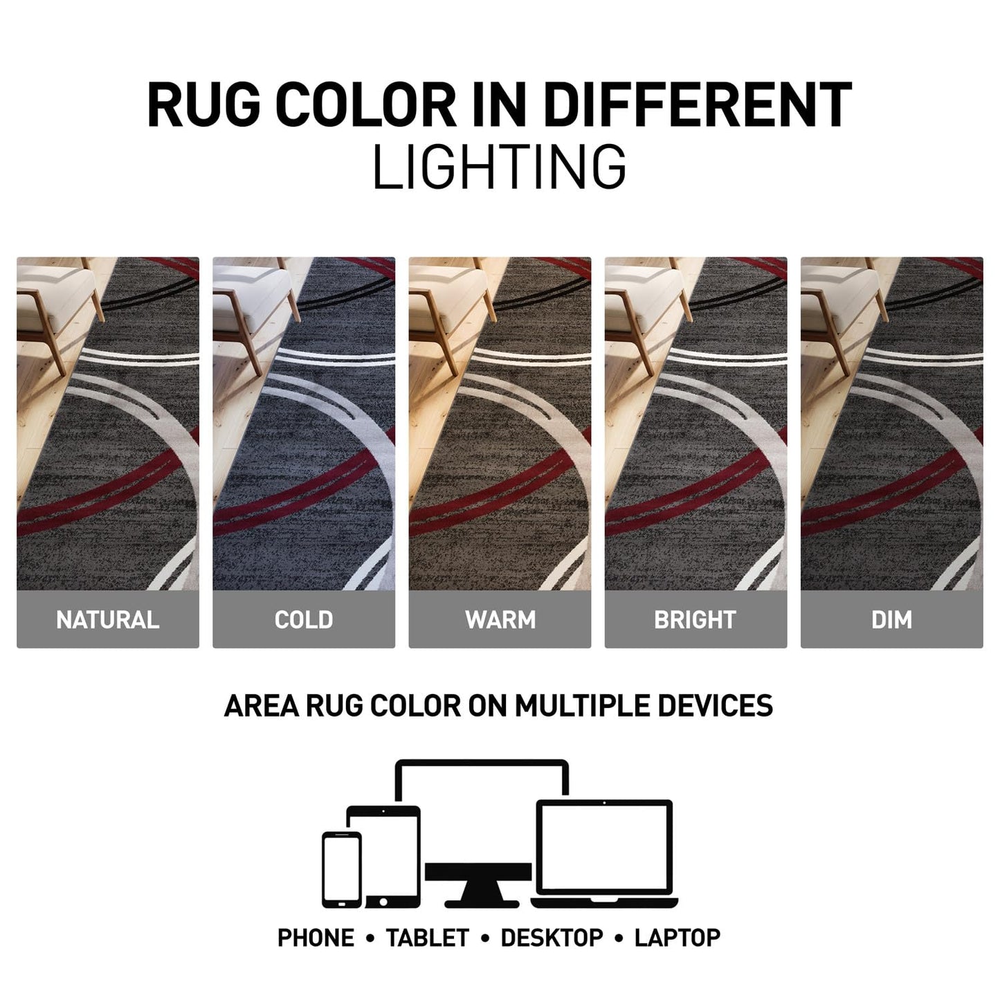 Rugshop Modern Wavy Circles Design Non-Shedding Area Rug, Carpet for Living Room or Dining Room, Red, 6'6" x 9'