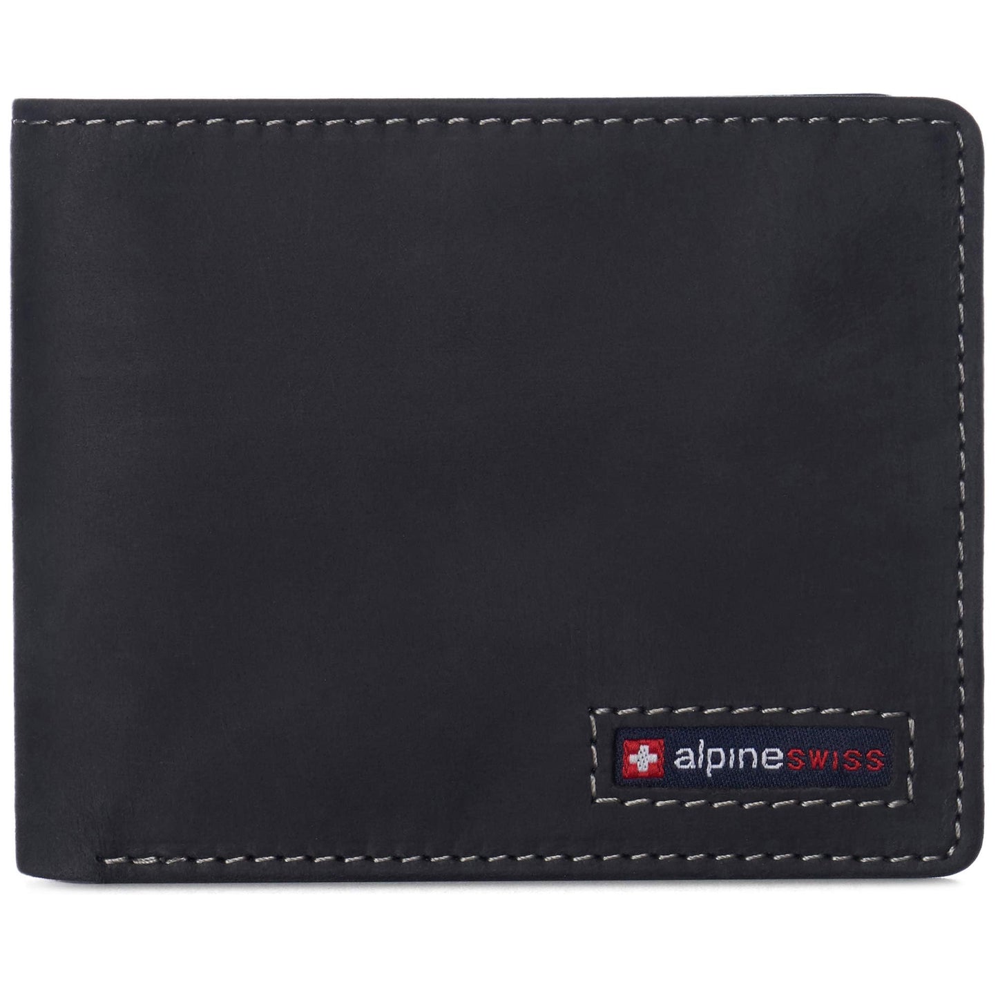 Alpine Swiss Mens Wallet for Men | RFID Protected Leather Mens Wallet | Spencer Bifold with Divided Bill Section | Gift Box | 2 ID Windows | 14 Card & Storage Pockets for Organization Nubuck Black