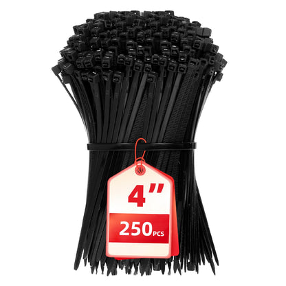 Cable Zip Ties,4 Inch Small Cable Ties,250PCS Multi-Purpose Nylon Zip Ties,Self-Locking Wire Ties used for home, garden, garage,indoor and outdoor. Mini Black Cable Ties