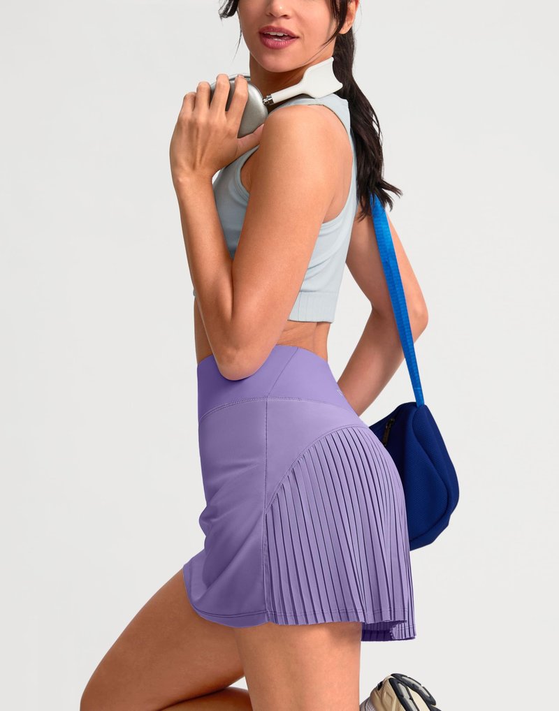 SANTINY 14" Tennis Skirt Skorts for Woman Pleated High Waited Skirts with Built-in Shorts Athletic Golf Skort (Lavander_M)