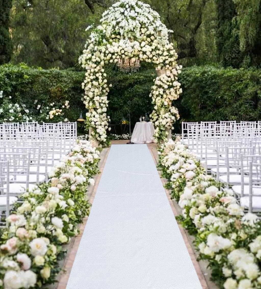 CHHEART White Aisle Runner for Wedding Ceremony 3FTx15FT Aisle Runner Carpet Rugs White Sequin Aisle Runner for Party Outdoor Wedding Aisle Runner