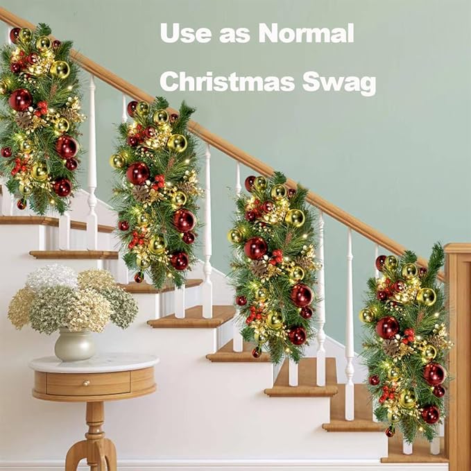 Prelit Christmas Mailbox Swag with Lights - Pine Teardrop Swag Christmas Decoration for Xmas Holiday Indoor/Outdoor Home Decor