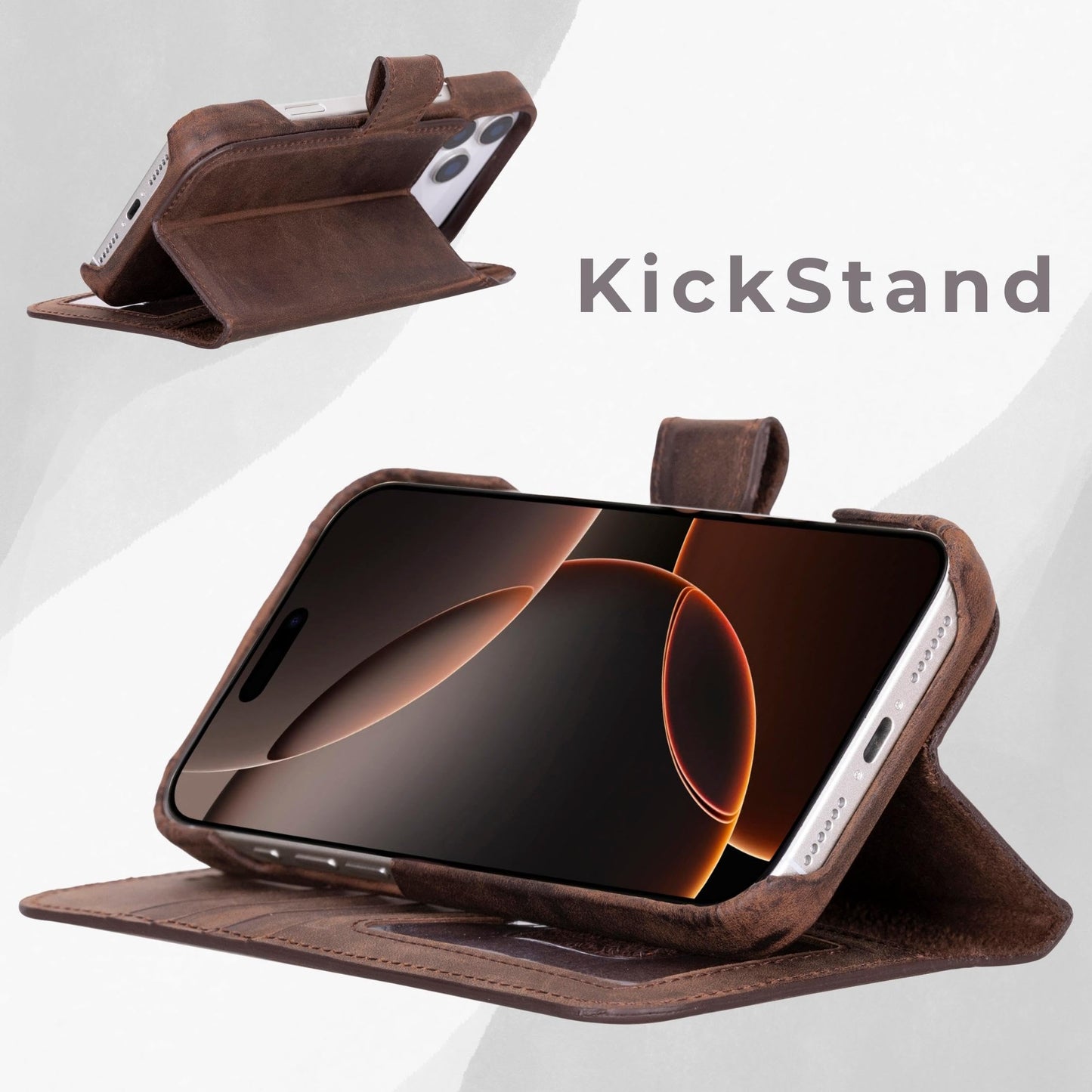 VENOULT Leather Wallet Case for iPhone 17 Pro Max, Full Grain Genuine Leather, Magnetic Detachable, 4 Card Holder, Buesiness Style, Compatible with MagSafe, RFID, Handmade (Vintage Brown)