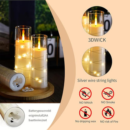Flameless Candles,with Embedded Star String, Battery Operated Candles Flickering LED Pillar Candles with Remote Control and Timer, Home Decoration Add a Warm and Romantic Atmosphere，Set of 7 (White)
