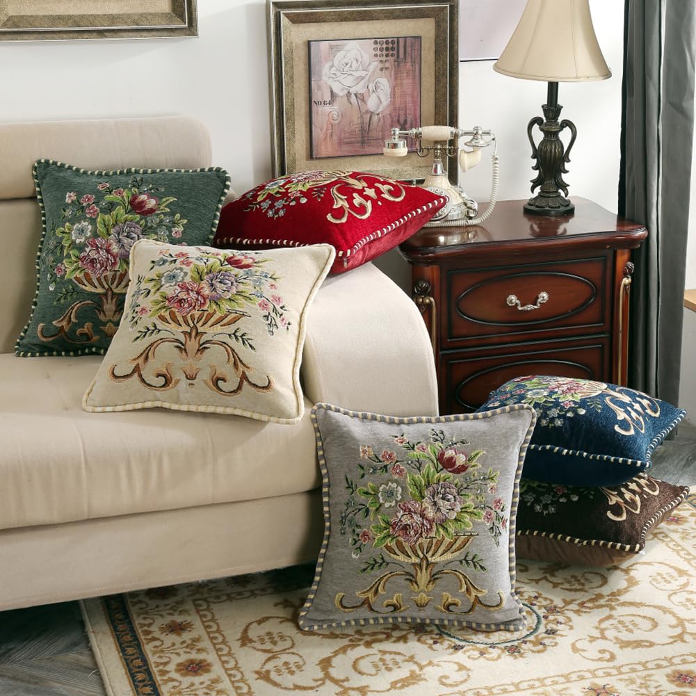 Qupace Set of 2 Beige Vintage Throw Pillows Covers 18x18in
