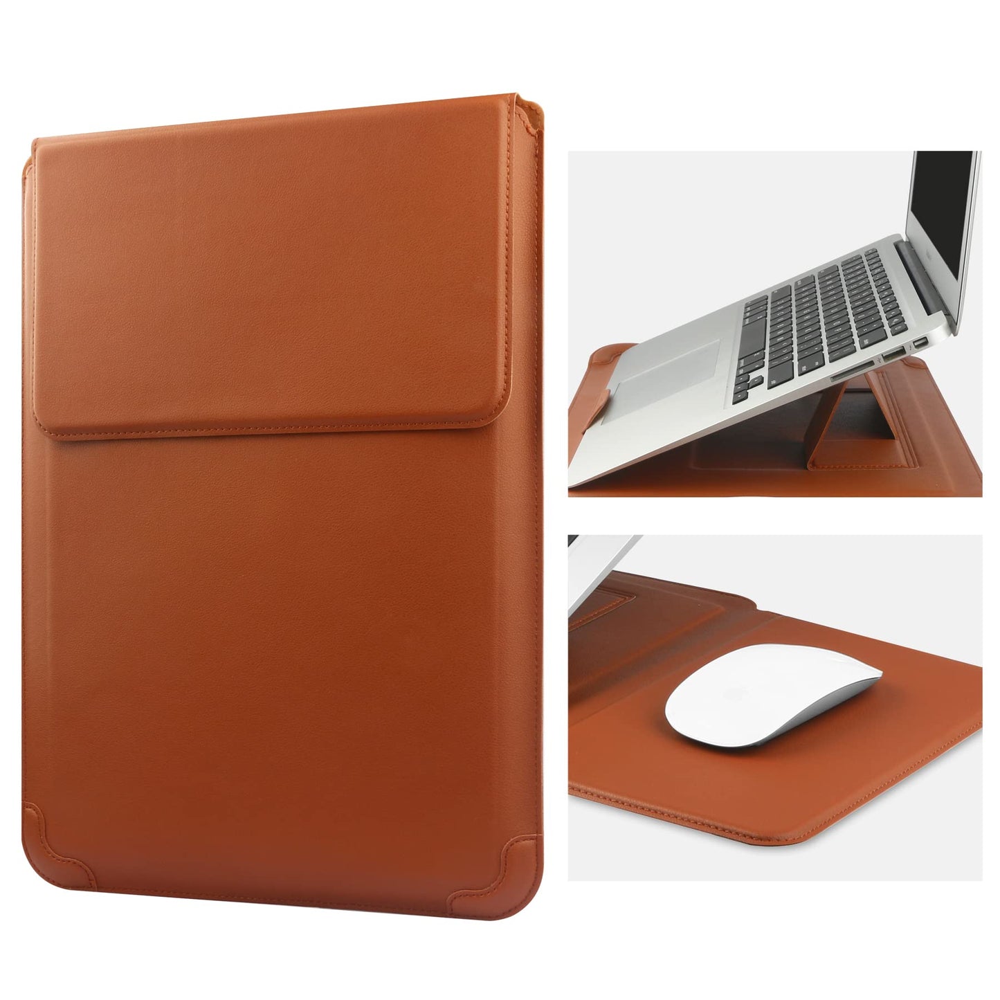 HoYiXi 15 16 Inch Laptop Sleeve Case Leather Bag for MacBook Pro 16 2021 & 2019/ASUS Vivobook 15/Huawei MateBook D15/HP 15.6" PC/MacBook Pro 15/Surface Laptop 3/Dell Inspiron 15/IdeaPad, Brown