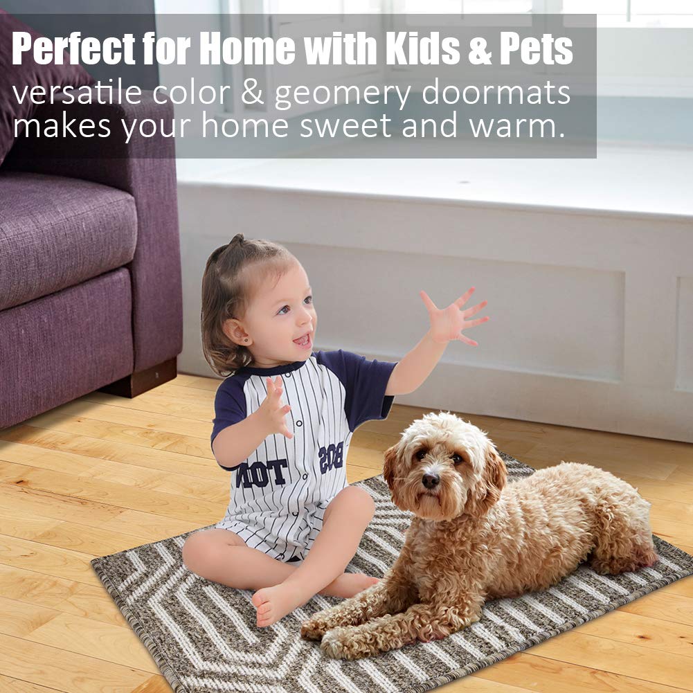 Indoor Doormat 24"x 36", Absorbent Front Back Door Mat Floor Mats, Rubber Backing Non Slip Door Mats Inside Mud Dirt Trapper Entrance Door Rug Carpet, Machine Washable Low Profile-Brown Time Cloister
