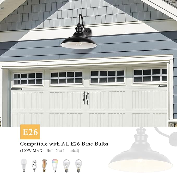 Exterior Farmhouse Gooseneck Barn Light, 16 Inch Vintage Outside Garage Light Fixtures, 2PCS Anti-Rust Waterproof Outdoor Light for Patio Frontdoor Entryway Doorway, Matte Black