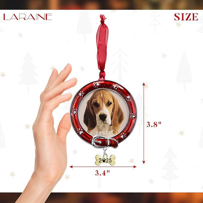 Laraine Christmas Tree Ornaments – Decorative Hanging 2025 Holiday Keepsake Gift Dog Pendant with 2.5” Photo Frame Insert for Picture of Pet (Dog Red (2025))