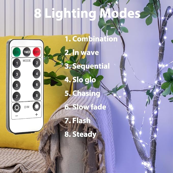 100FT Cool White Fairy Lights, 300 LEDs, Plug - in, 8 Modes with Timer, Remote, Dimmable & Waterproof, Ideal for Bedroom, Garden, Christmas, Wedding, Birthday (Indoor/Outdoor)
