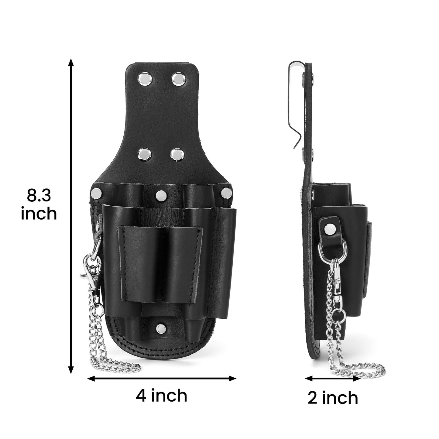 Small Tool Pouch, Genuine Leather Electrician Tool Pouch | 7 Pockets with Metal Tape Chain, Reinforced Rivets, Convenient & Quick Tool Access