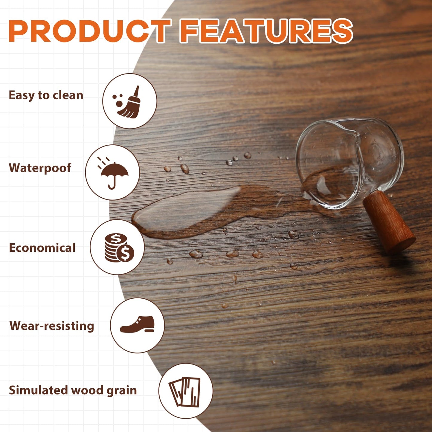 Homease Vinyl Flooring Roll 15.7" W x 393.7" L/ 43 Sq.Ft, Wood Grain Peel and Stick Floor Tiles Waterproof Wear-Resistant Vinyl Plank Flooring for Any Room, Easy DIY Flooring Solutions, Brown