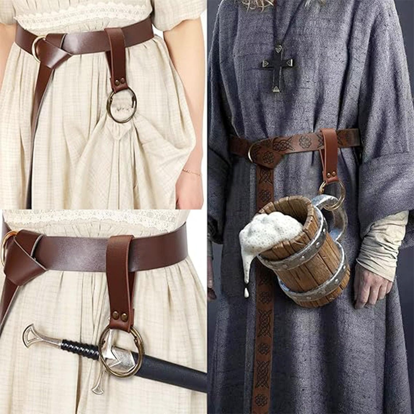 Belt Pouch Waist Bag Fanny Pack Steampunk Phone Holder Medieval Bag Leather Belt Renaissance Cosplay Costume Accessories (1-Brown)