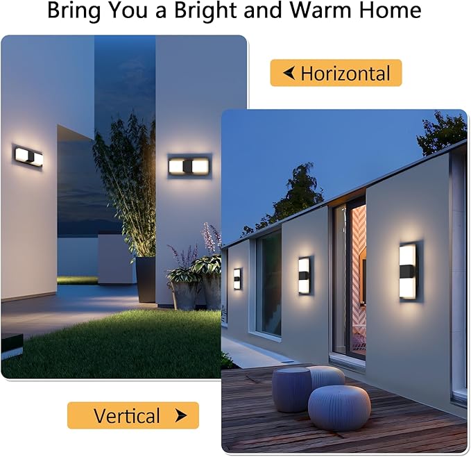 12inches Modern Outdoor Led Wall Light,30W 3000K Porch & Patio Hardwired Sconces with White Clear Acrylic Lampshade,IP65 Waterproof Aluminum Wall Lamp for Garage House Exterior(Black,2Pack)