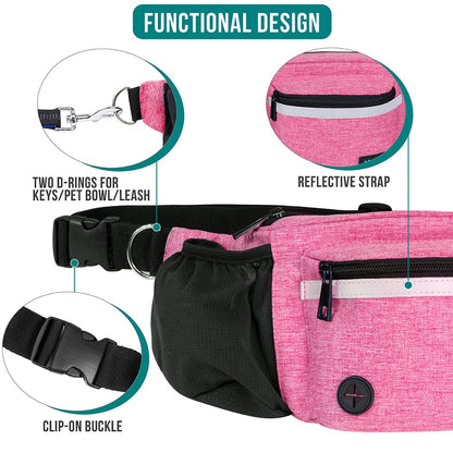 PetAmi Dog Fanny Pack, Treat Pouch for Dog Walking, Training, Built in Poop Bag Dispenser, Water Bottle Holder, Collapsible Bowl, Pet Treat Waist Belt for Hiking, Running, Kibbles (Camo Black)