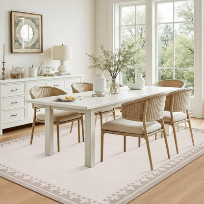 GarveeHome 9x12 Large Beige Area Rugs Cross Bordered Washable Low Pile Indoor Carpet Perfect for Living Room Home Office Bedroom Modern Non Slip Soft Dining Room Farmhouse Rug, Light Camel/Seashell