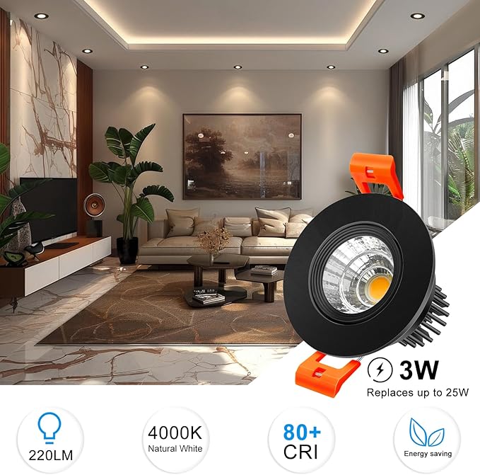 inShareplus 2 Inch LED Downlight, 3W Recessed Lighting COB Dimmable, Ultra Thin Recessed Light 4000k Natural White, CRI80, Black Trim, Ceiling Lights with LED Driver, 6 Pack