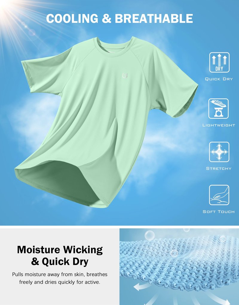 G Gradual Men's Athletic Workout T-Shirts Moisture Wicking Cooling Running Shirts Short Sleeve Performance Tee for Gym Tennis(Mint Green,XXL)