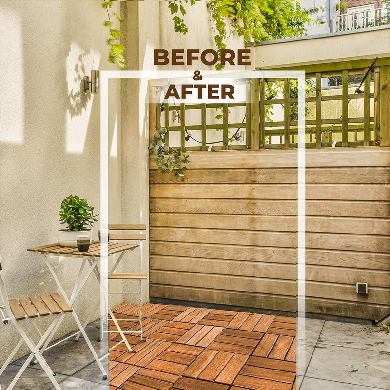 AN68 Premium Acacia Wood Interlocking Deck Tiles – Set of 9 pcs, 12"x12", Waterproof Outdoor Patio Flooring, Weather-Resistant Wooden Tiles for Balcony, Backyard, Indoor & Outdoor Use (Natural)