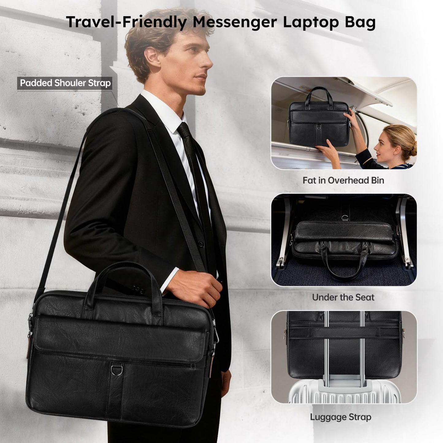 14 inch Laptop Leather Sleeve Bag for 2026-2021 14-inch MacBook Pro M5 A3427 A3434 M4 A3112 M3 A3401, 14" HP Dell Lenovo ASUS Acer Chromebook, Padded Travel Shoulder Accessory Case
