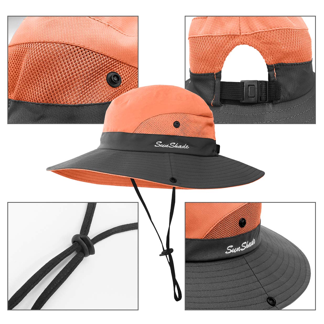 6 Pieces Womens Ponytail Wide Brim Sun Hat Packable UV Protection Beach Cap for Fishing & Hiking