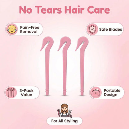 3pc Hair Tie Cutter Set - Pain Free Rubber Band Remover for Toddler Girls & Kids - Professional Elastic Hair Tie Cutter Tool for No-Damage Styling - Pink