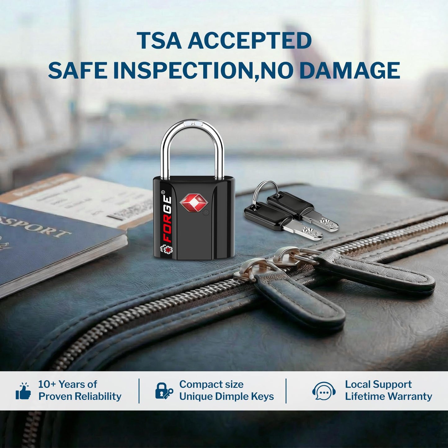 Forge OX 1'' Wide 1.8'' Tall, TSA Approved Luggage Locks: Key Locks for Travel. Ultra Secure Dimple Key Travel Locks Alloy Body. for Luggage, Backpack, Small Toolbox and More. Black 2 Pack.