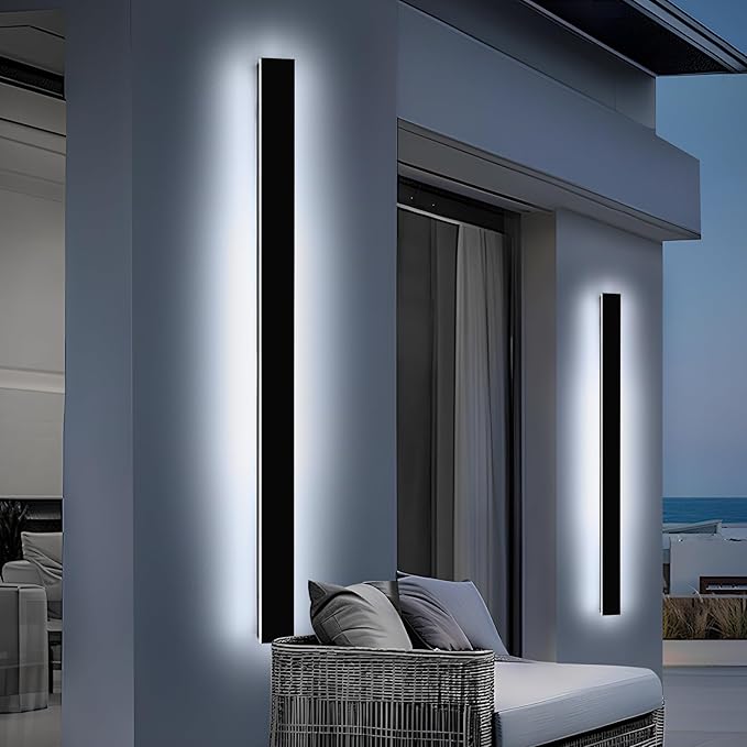 Mikeru 3CCT Dimmable Outdoor Wall Sconce 71" IP65 Waterproof - 2Pack Modern Black Exterior Light with Remote Control, Adjustable 3000K/4500K/6000K for Porch, Patio & Commercial Spaces | Hardwired