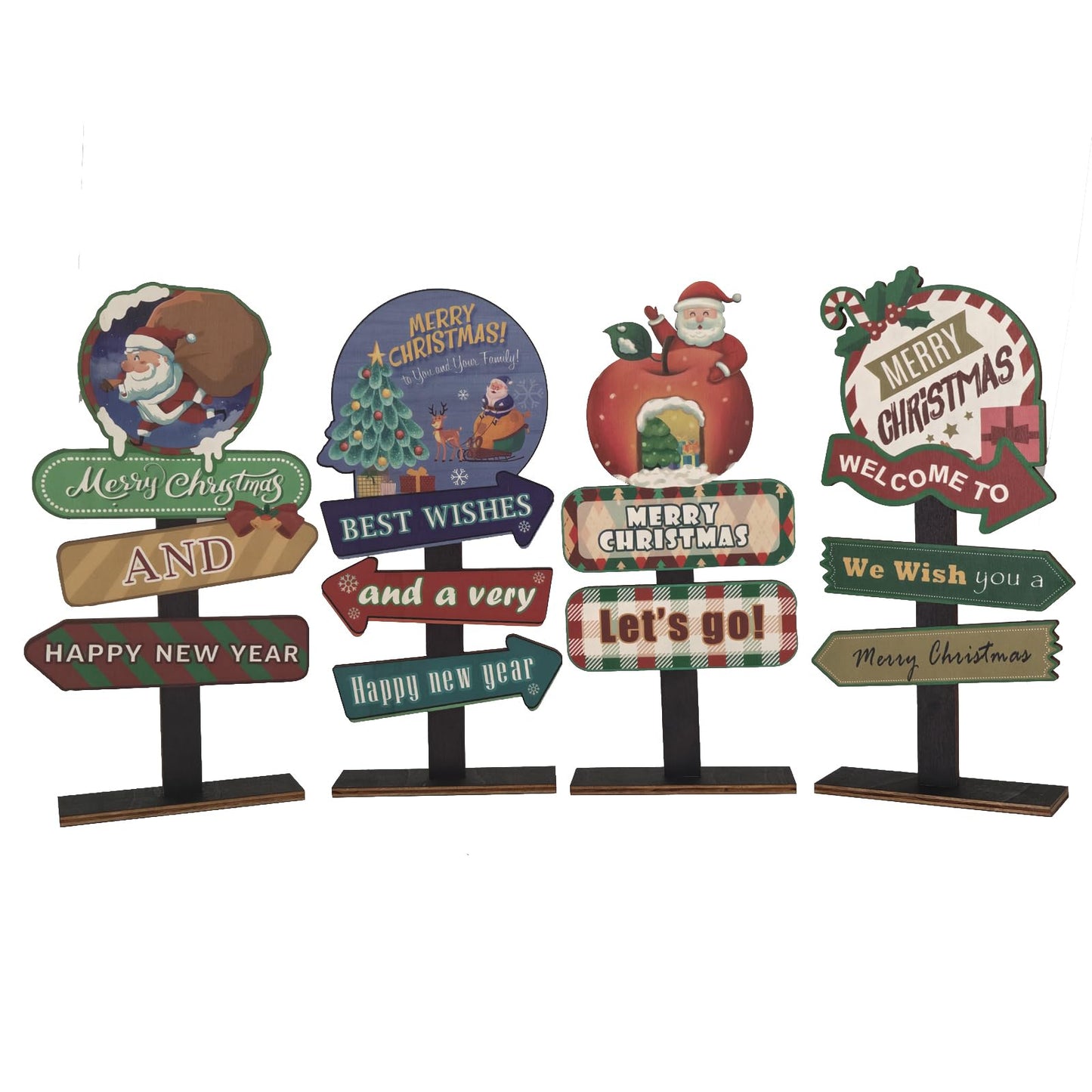 YvSuZeBuDa Christmas Table Decorations, 4 Piece Wooden Rectangular Sign Boards, Rustic Farmhouse Style, Polychrome, 8.86 x 4.72 Inches, Wall Mount with Twine, Cozy Theme (Christmas Apple)