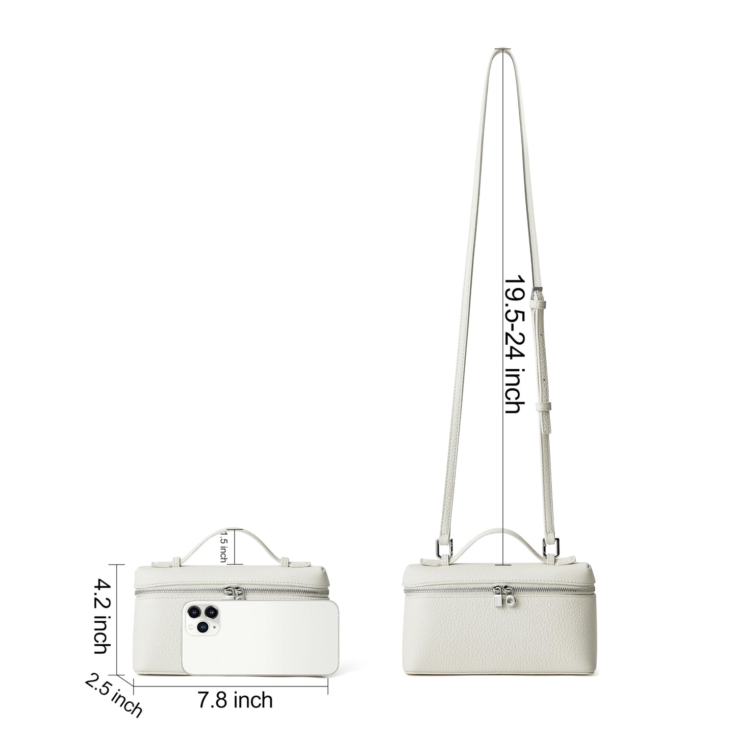 DORIS&JACKY Small Leather Crossbody Bag for Women, Designer Mini Top Handle Clutch Phone Bag with Adjustable Shoulder Strap (White)