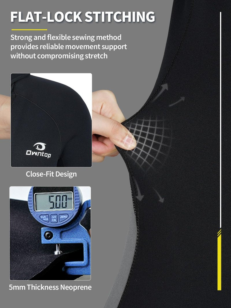 Owntop 5mm Wetsuit for Men - Long Sleeve Full Diving Suits Stretch One Piece Dive Skin UPF50+ Thermal Neoprene Swimwear Ideal for Scuba Surfing Snorkeling, Gray XL