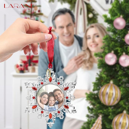 Laraine Christmas Tree Ornaments – Decorative Hanging 2025 Holiday Keepsake Gift Snowflake Pendant with 2” Photo Frame Insert for Picture of Pet (Snowflake Gift Set (2025))