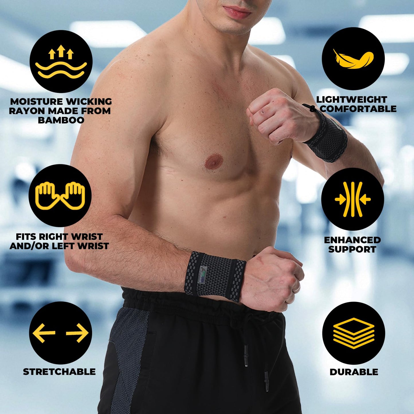 NeoTech Care Wrist Band - Light, Elastic, Men, Women, Right or Left (Black Color, Size M, 1 Unit)