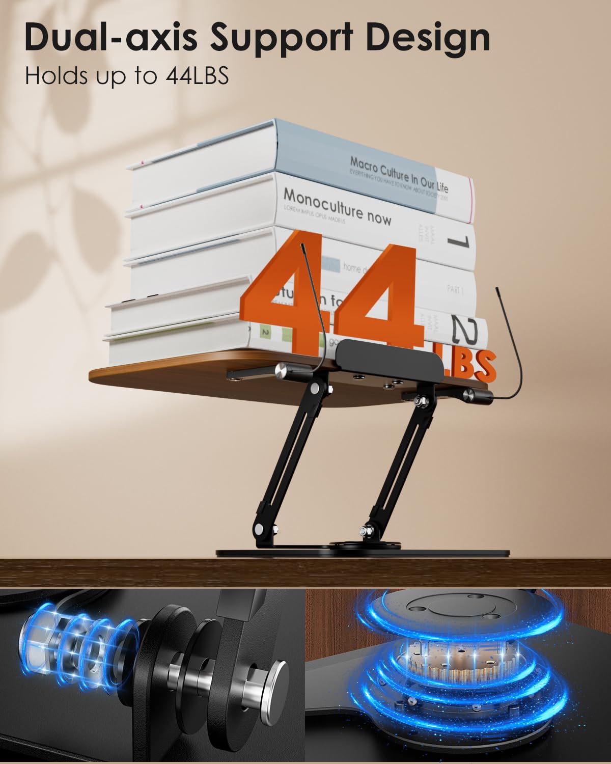 Book Stand for Reading, Aboutool Adjustable Book Holder with 360° Swivel Base & Page Clips, Foldable Cookbook Stand Textbook Stand for Music Scores, Recipe, Tablet, Laptop, Textbook