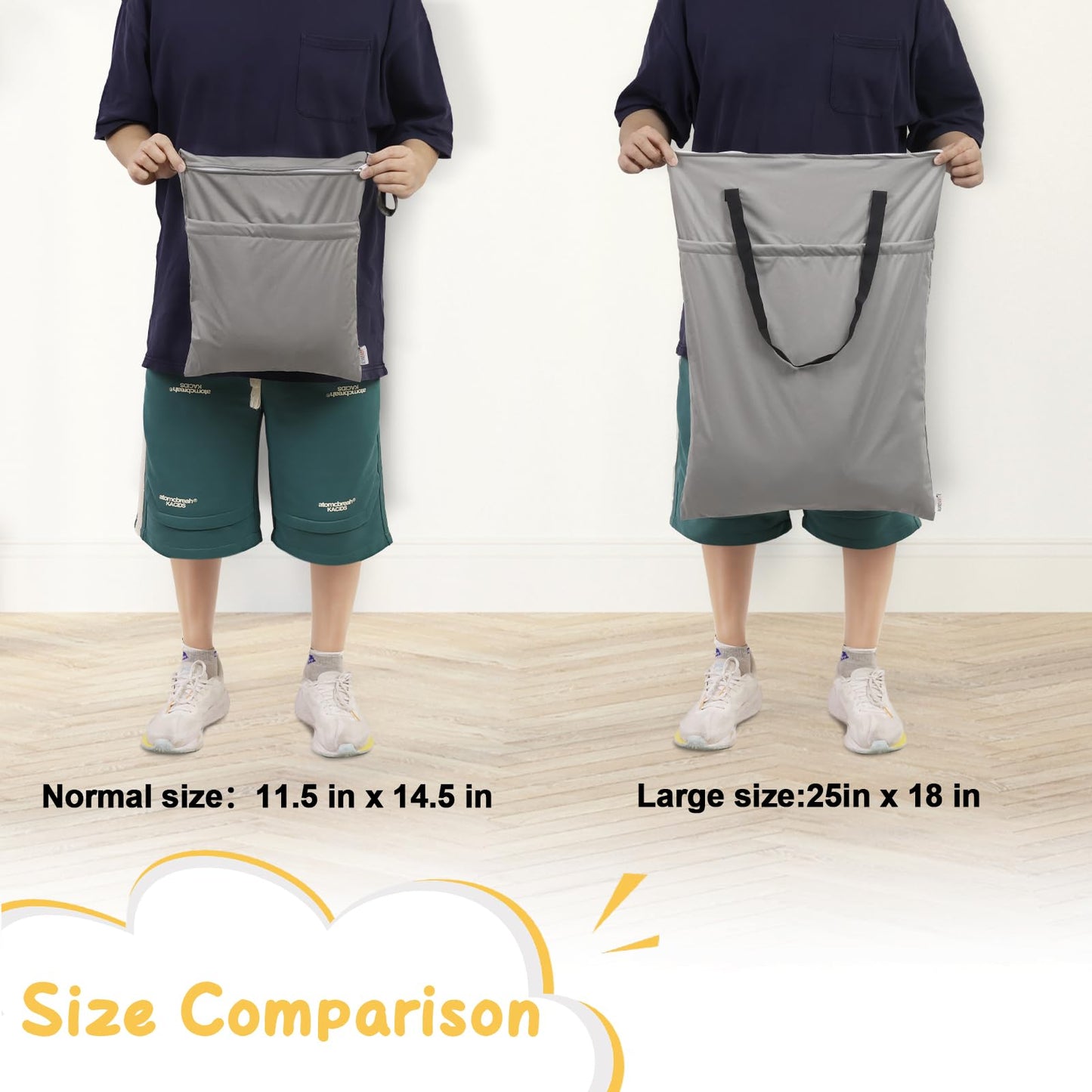 ALVABABY 2 Pack Large Wet Dry Bag Waterproof Hanging Cloth Diaper with Double Zippered Pockets 25x18 inches (Black and grey)