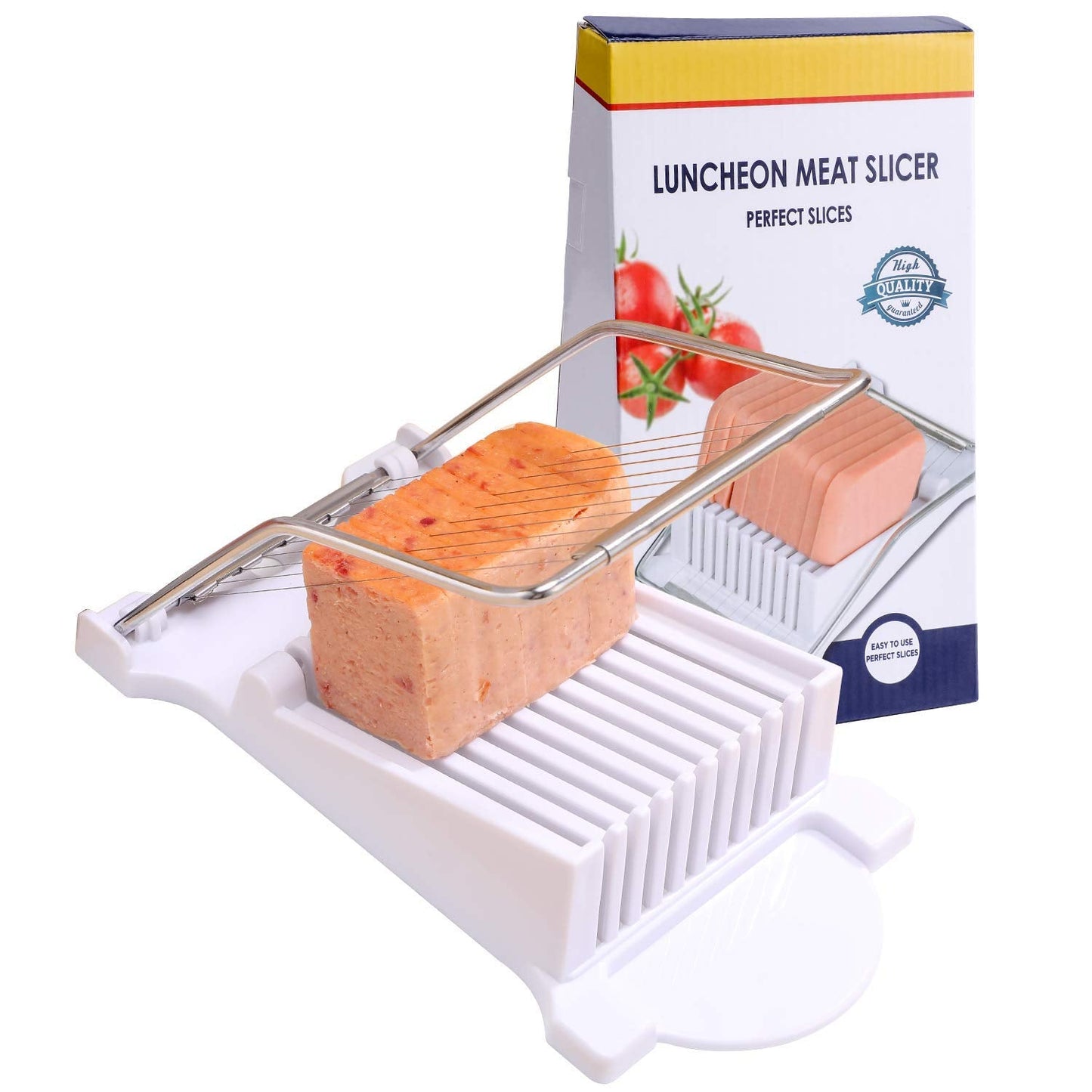 NVTED Slicer, Luncheon Meat Slicer Boiled Egg Fruit Soft Cheese Butter Slicers Cutter, Stainless Steel Wires, Cuts 10 Slices (White)