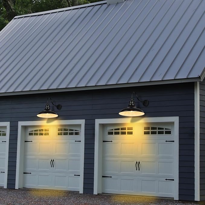 Exterior Farmhouse Gooseneck Barn Light, 16 Inch Vintage Outside Garage Light Fixtures, 3PCS Anti-Rust Waterproof Outdoor Light for Patio Frontdoor Entryway Doorway, Matte Black