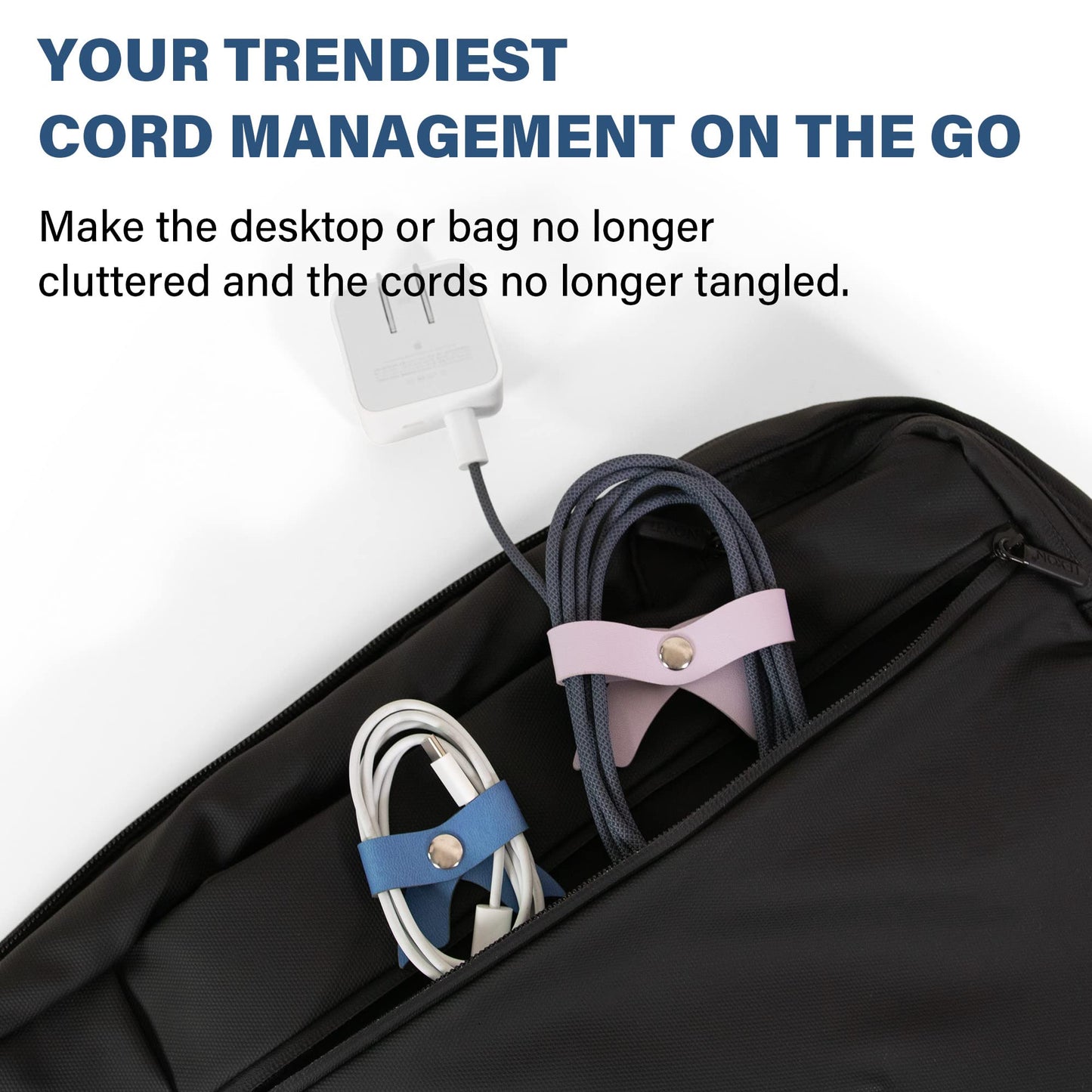 SenseAGE 5 Pack Cord Organizer, Bow Cord Keeper, Cable Organizer USB Holder, Leather Cable Management, Cable Straps, Earphone Winder, Storage Straps for Electronics, Earbuds, Big, Pink